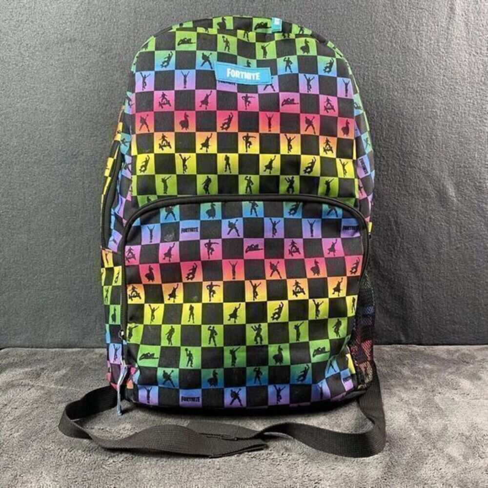Fortnite Amplify Backpack Rainbow Checkered 17" Kids Bookbag School Gamer